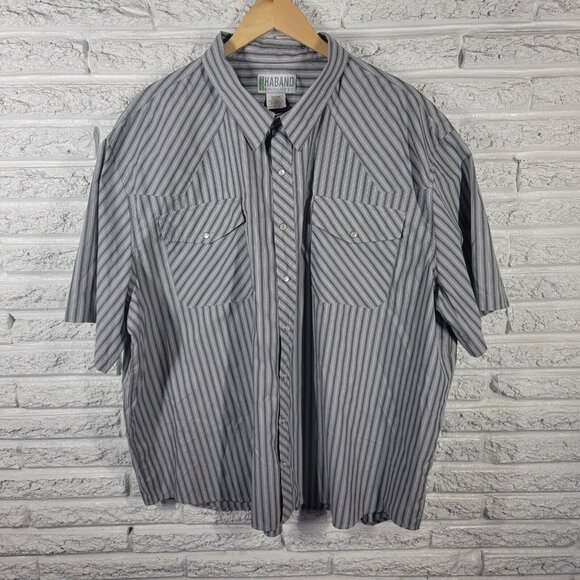 Haband Mens Shirt 3XL Western Short Sleeve Gray Stripe Snaps Pockets STR148XE - Picture 1 of 7